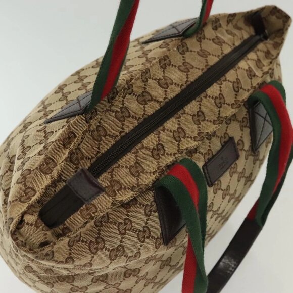 GUCCI GG Canvas Web Sherry Line Tote Bag Beige Green Red - Picture 6 of 16